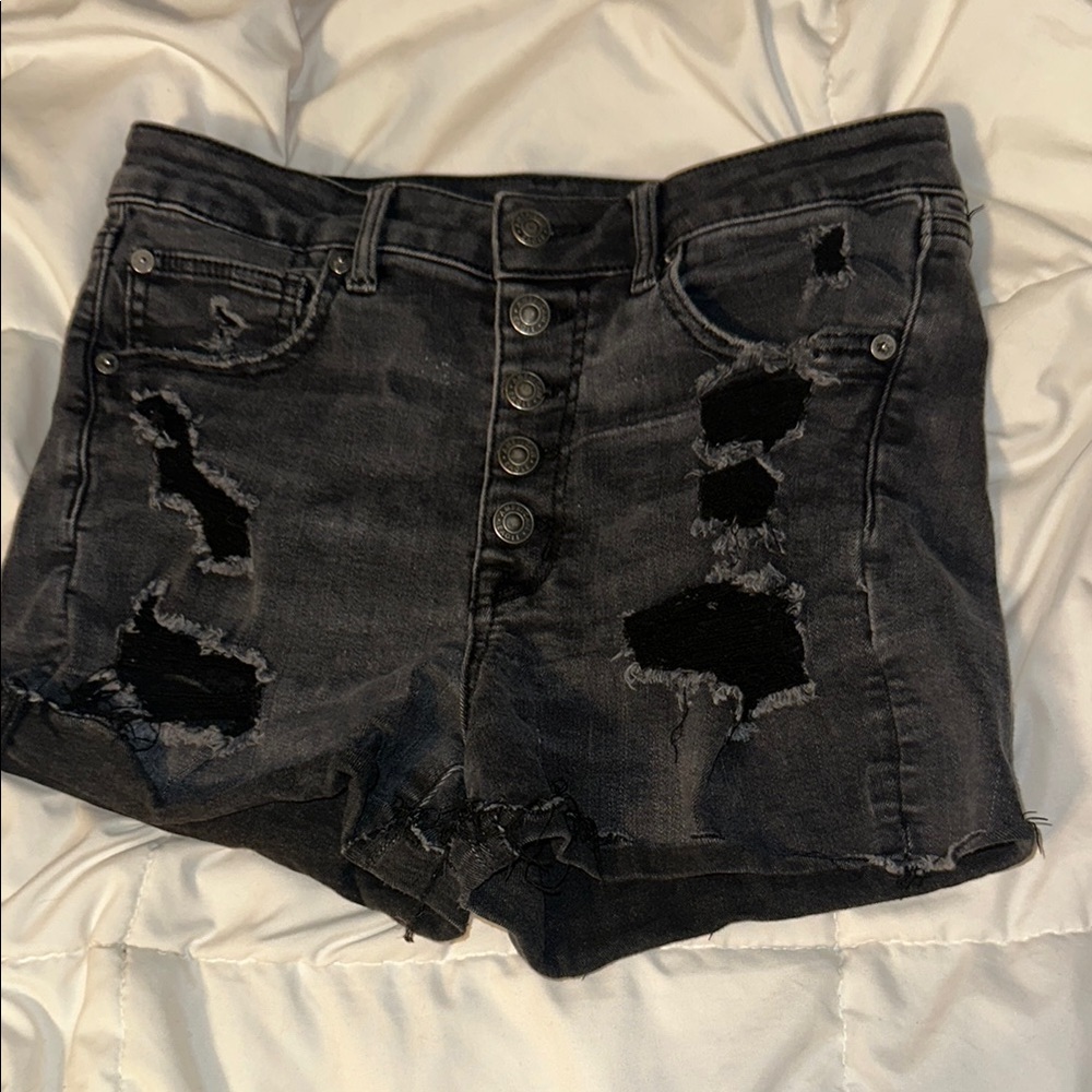 Black Distressed Jean Shorts High-Waisted